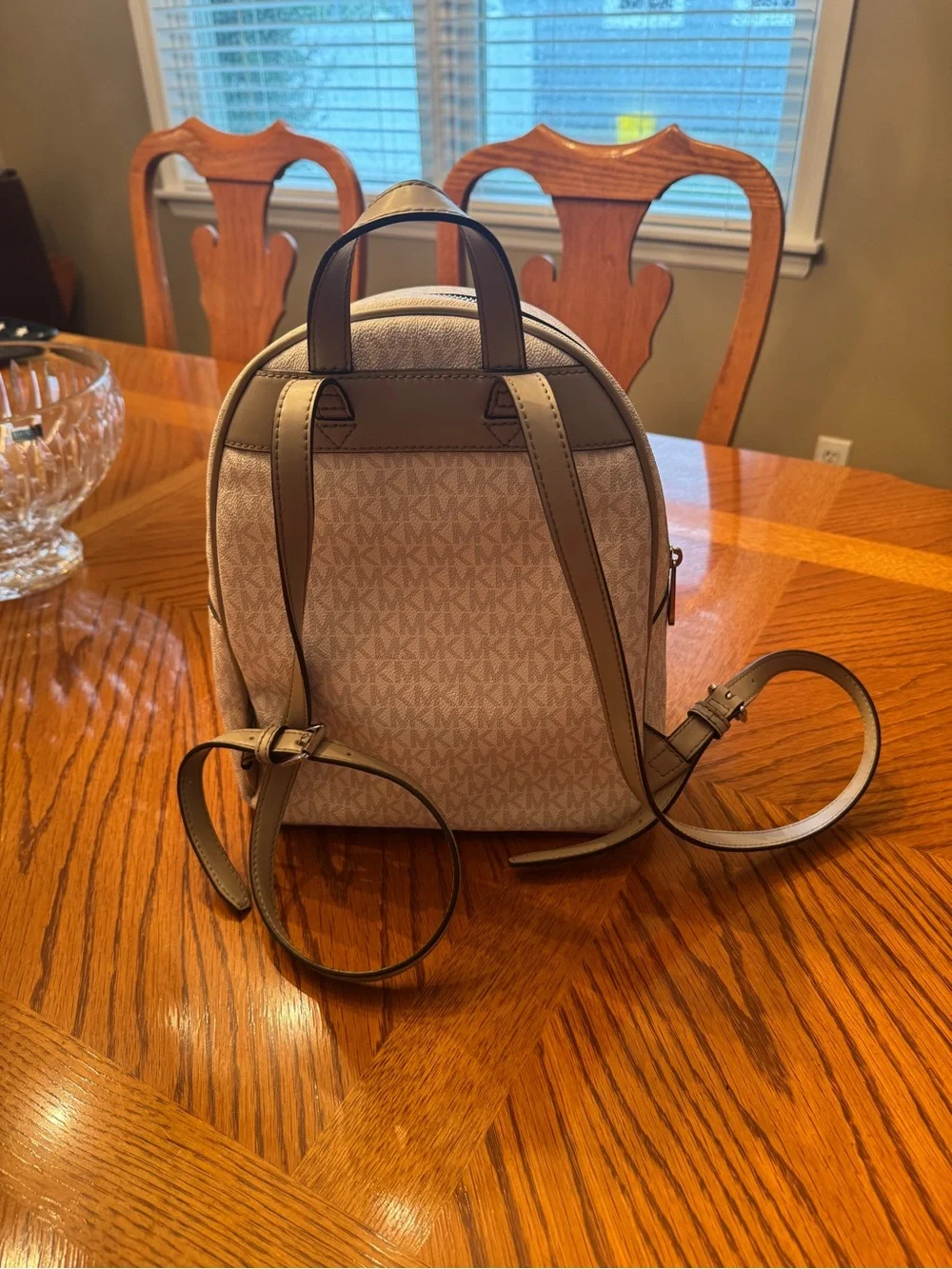 Michael Kors Chevron Accent Mini Backpack in white and gray
